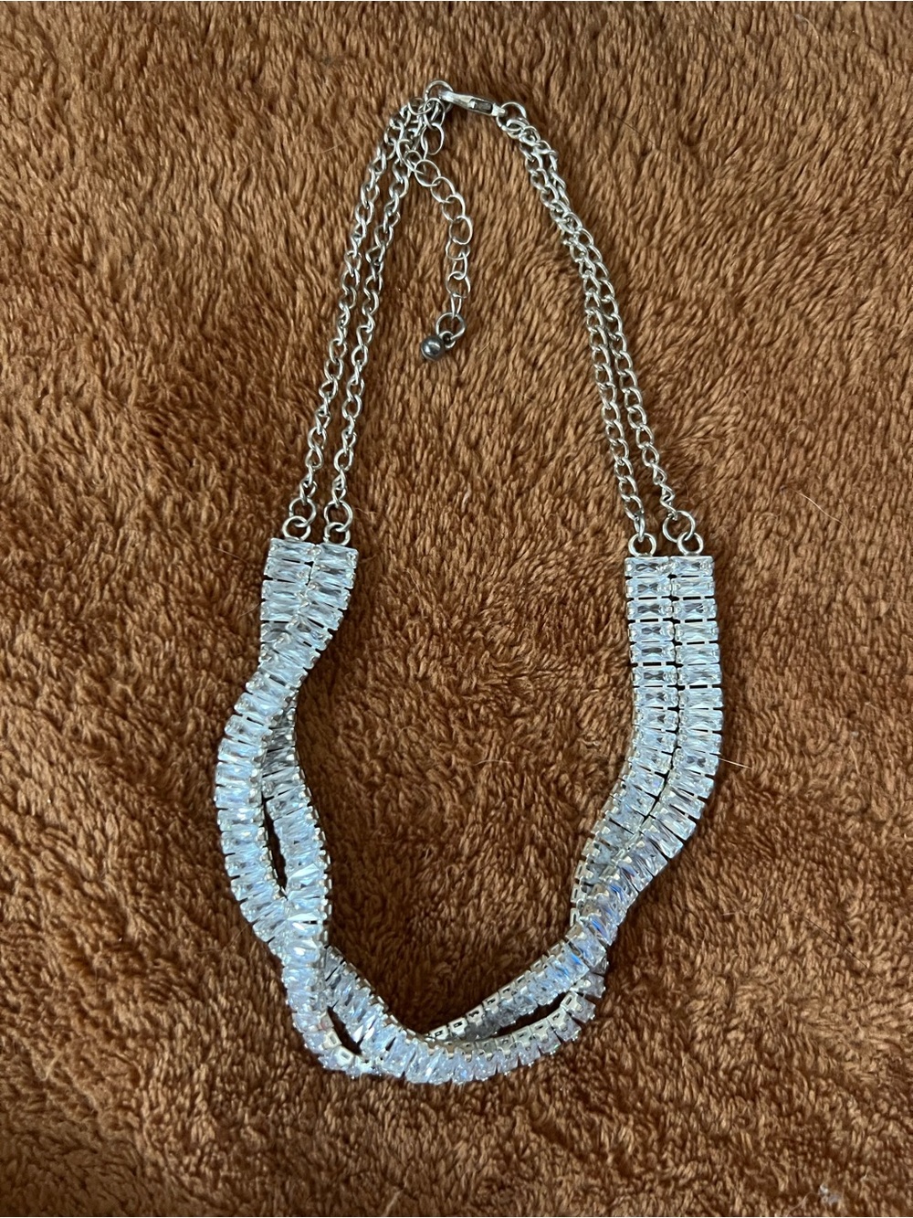 Silver Faux Crystal Twist Statement Necklace - Sparkling White Accent